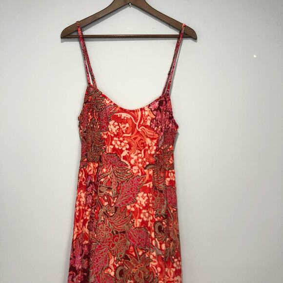 FP Intimately Forever Yours Smocked Slip Dress Red Floral Maxi Dress M - Picture 6 of 11